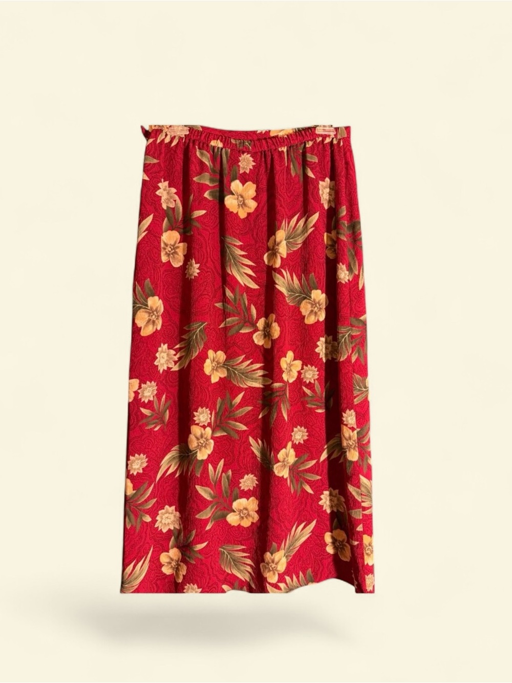 Laura Scott Tropical Red & Yellow Floral Midi Skirt Sz M